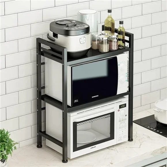 3 Tier Microwave Oven Rack Expandable Carbon Steel with 3 Hooks